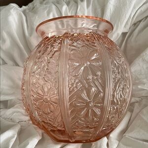 Ethan Allen Blush Pink Floral Pressed Glass Vase
